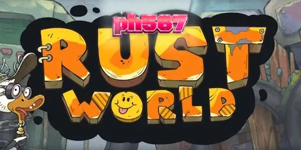Isang visual na representasyon ng Rust World slot na nagpapakita ng 7x7 grid at industrial na tema.